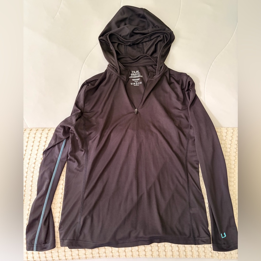 Huk Black Performance Hoodie with Blue Accent